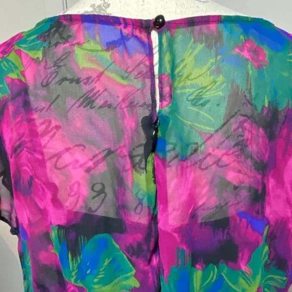 AB STUDIO Sheer Floral Sheath Belted Dress Size 16 Black - Picture 3 of 5